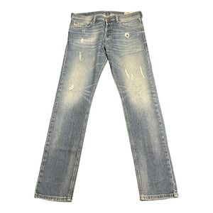 Diesel Jeans Mens 34 Blue Tepphar Slim-Carrot Distressed R248D Stretch Denim